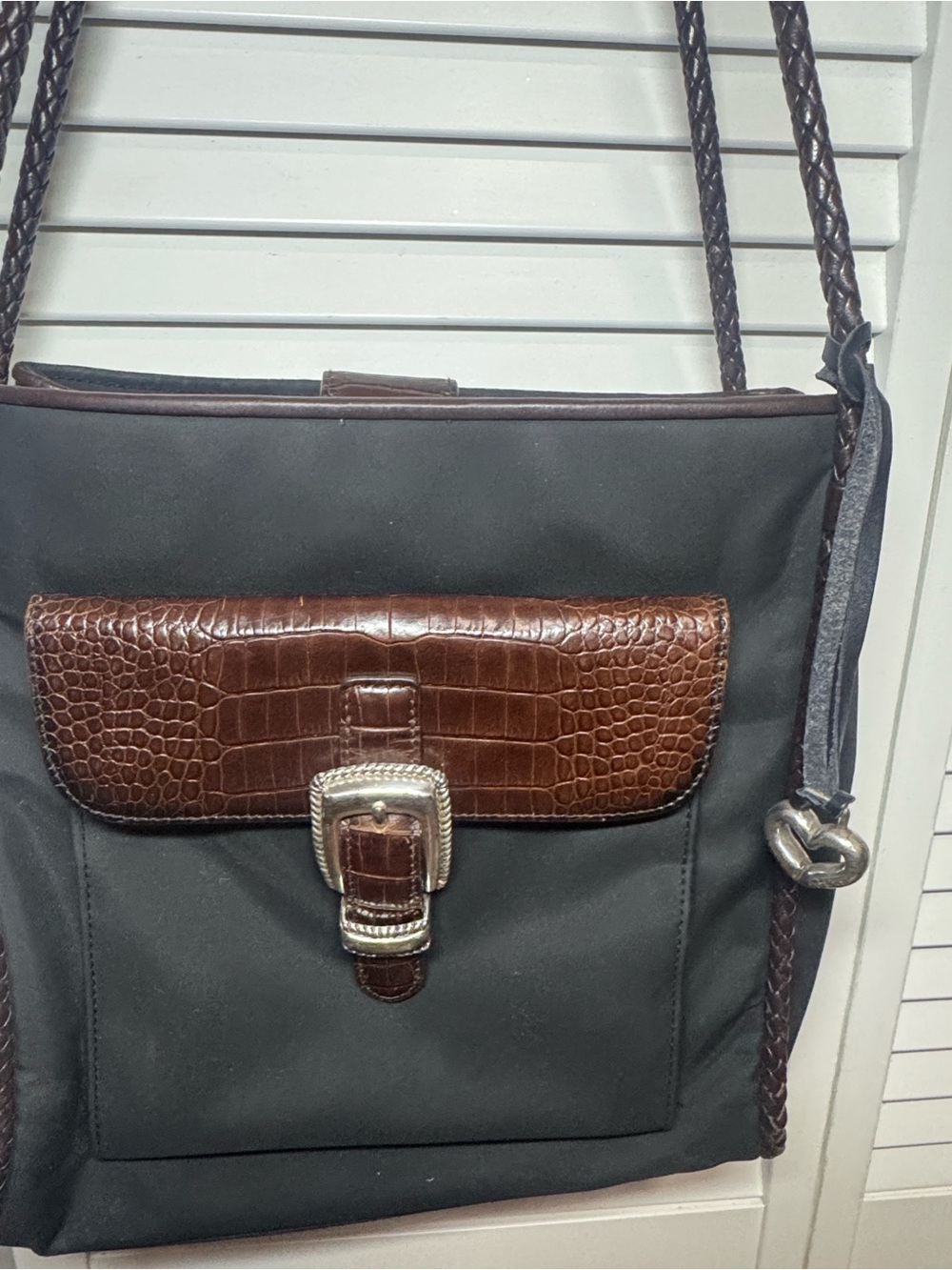 Brighton Black Crossbody Bag with Brown Croc Accent